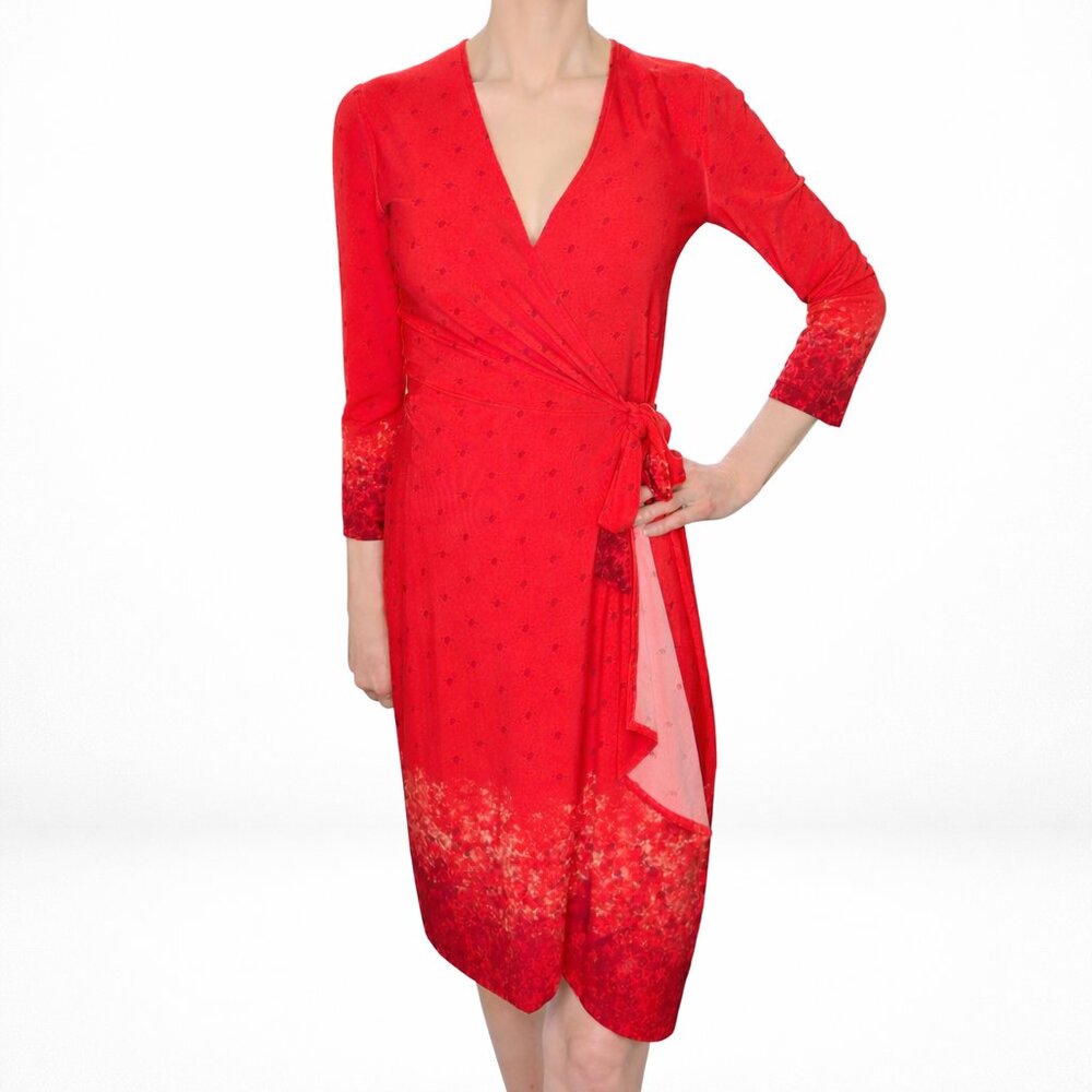 BCBG Max Azria Red Wrap Style Dress XS Cocktail Party Designer